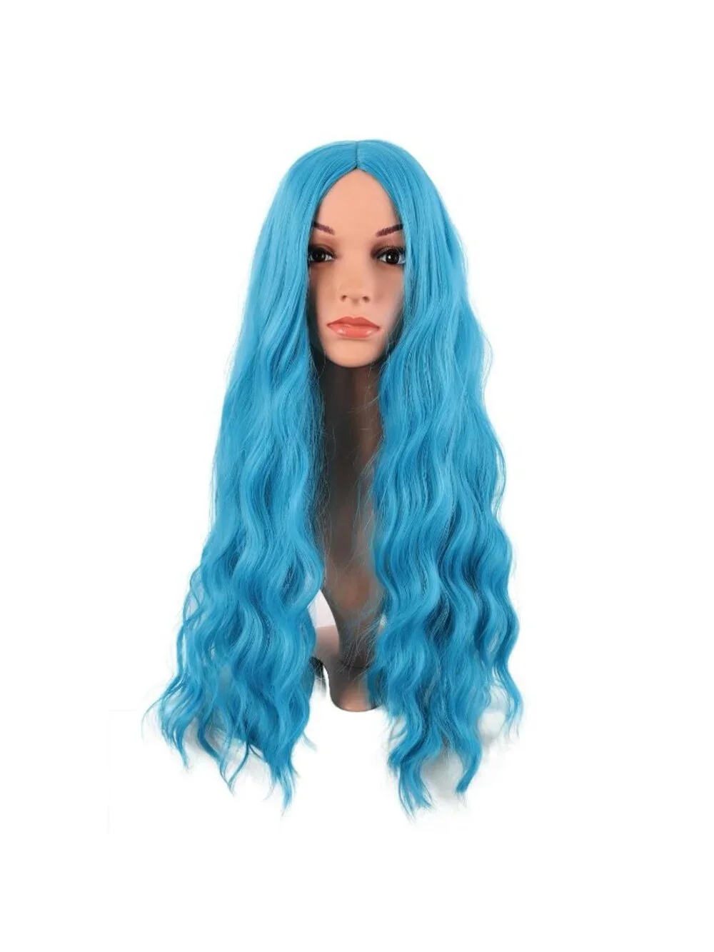Women's Cyan Blue 28 Inch Synthetic Fiber Long Middle Part Curly Cosplay Wigs